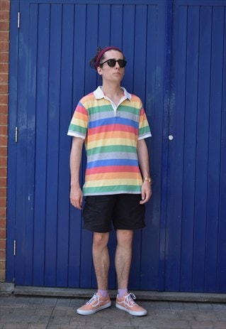VINTAGE 90S GANT RAINBOW STRIPED POLO SHIRT
