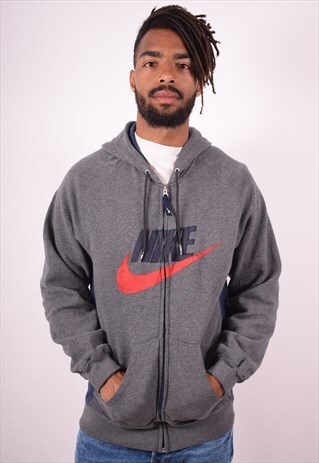 NIKE MENS VINTAGE HOODIE JACKET MEDIUM GREY 90S