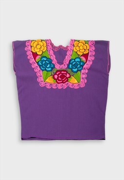 Purple '70s embroidered sleeveless blouse