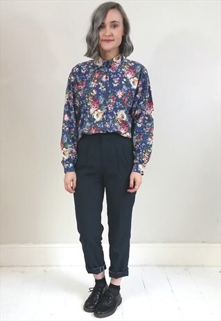 VINTAGE 90'S BLUE DENIM LOOK FLORAL SHIRT