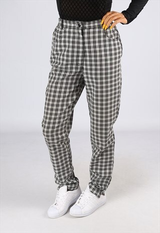 HIGH WAISTED TROUSERS TARTAN CHECKED WIDE TAPERED UK 12 G25L