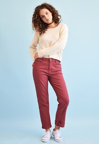 90'S RETRO REGULAR WAIST DENIM MAROON JEANS