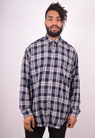 RALPH LAUREN MENS VINTAGE SHIRT LARGE BLUE CHECK 90S