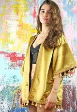 Golden Girl Velvet Kimono with Tassels