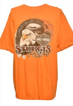 Vintage Harley Davidson Orange Printed T-shirt - XL