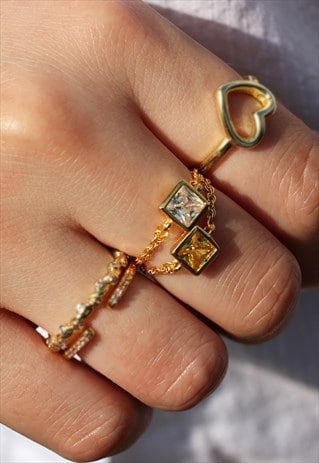 SQUARE CUT CHAIN RING YELLOW STONE GOLD VERMEIL