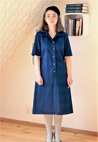 NAVY SHORT SLEEVE SHIRT DRESS