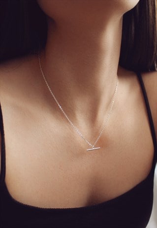 STERLING SILVER T BAR PENDANT CHAIN NECKLACE