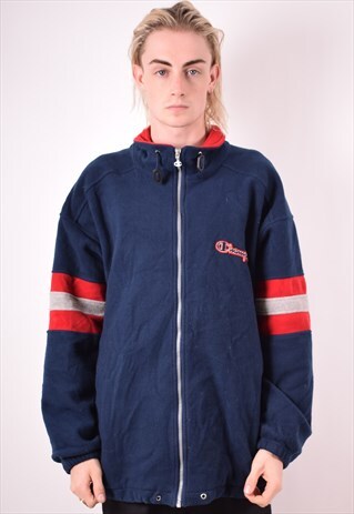 CHAMPION MENS VINTAGE FLEECE JACKET XL BLUE 90S