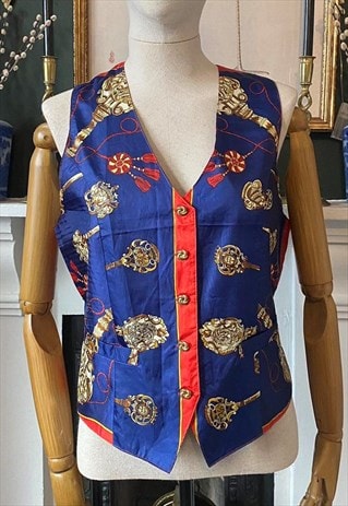 Vintage 80s Silk Waistcoat Handmade Scarf Vest