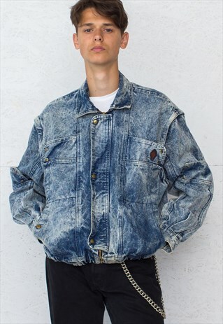 VINTAGE BLUE ACID WASH DENIM JACKET