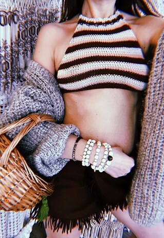 70'S STYLE BOHO FESTIVAL JAZZY CROCHET HALTER CROP TOP
