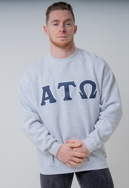 Vintage USA Greek Letters Graphic Sweatshirt in Grey Large
