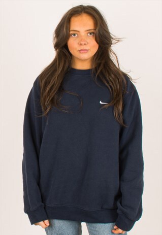 VINTAGE NAVY NIKE SWOOSH CREWNECK SWEATSHIRT MEDIUM