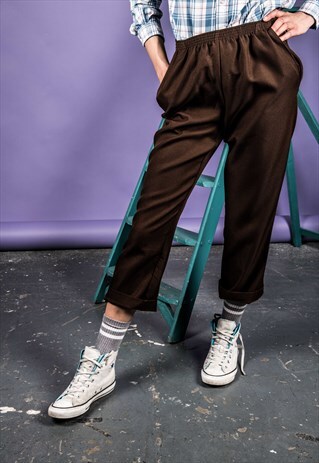 VINTAGE 1990S BROWN HIGH-WAISTED TROUSERS