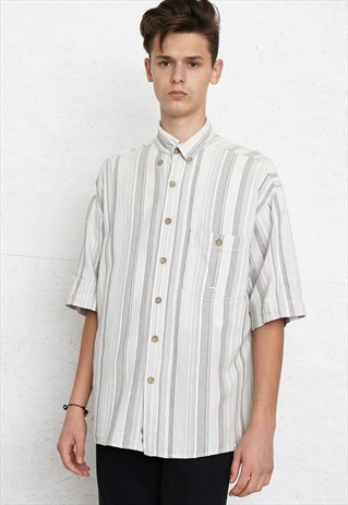 VINTAGE BEIGE CAMEL SHORT SLEEVE STRIPED SHIRT