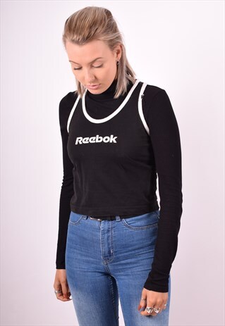 REEBOK WOMENS VINTAGE VEST TOP MEDIUM BLACK 90S