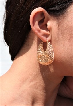 Unique boho gold tone chunky earrings,hoop earrings.