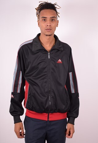ADIDAS MENS VINTAGE TRACKSUIT TOP JACKET XL BLACK 90S