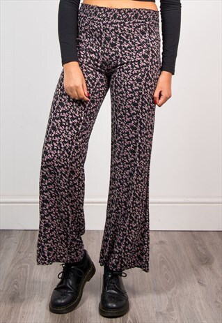 VINTAGE PINK FLORAL PATTERN HIGH WAIST LOOSE FIT TROUSERS