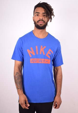 NIKE MENS VINTAGE T-SHIRT TOP LARGE BLUE 90S