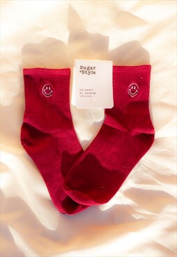 Bright Red Smiley Face Socks