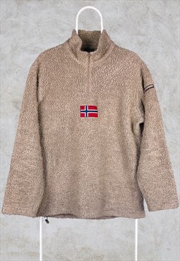 Vintage Napapijri Sherpa Fleece 1/4 Zip Sweatshirt Beige L