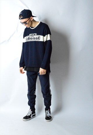 VINTAGE 90S NAVY BLUE KNIT DIESEL JUMPER