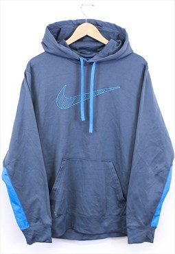 Vintage Nike Hoodie Grey Blue With Chest Swoosh Logo 90s