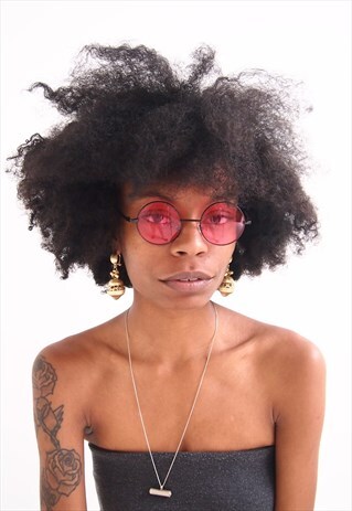PINK LENS SMALL ROUND SUNGLASSES