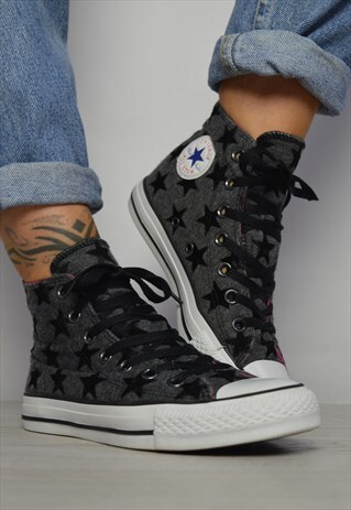90S CONVERSE GREY & BLACK STARRY JERSEY FABRIC HI-TOPS RETRO