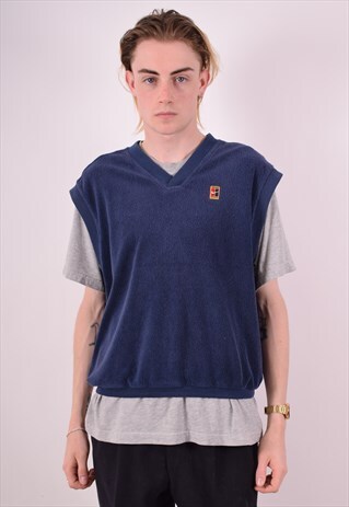 NIKE MENS VINTAGE FLEECE VEST TANK TOP MEDIUM BLUE 90S