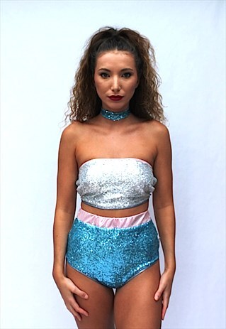 MULTI COLOUR 3 SEQUIN HIGH WAISTED PEAKINI BOTTOMS
