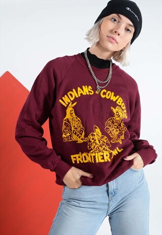 VINTAGE SWEATSHIRT IN MAROON WITH GRAPHIC PRINT.