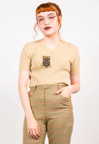 VINTAGE 70'S BEIGE RIB KNIT TOP