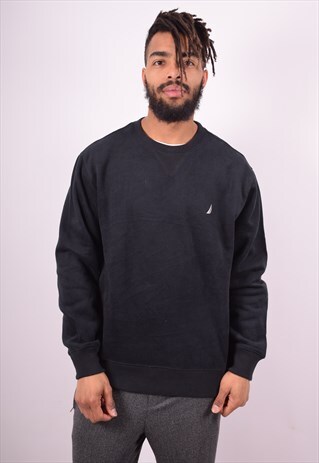NAUTICA MENS VINTAGE SWEATSHIRT JUMPER LARGE BLACK 90'S