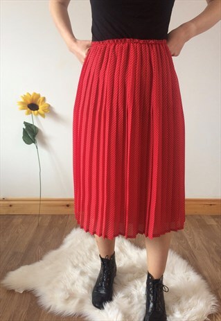 VINTAGE RED & WHITE POLKA DOT MIDI SKIRT