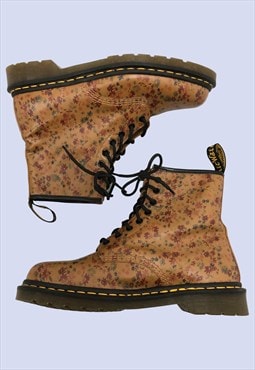 Tan Brown Floral Print 1460 Lace Up Leather Winter Boots