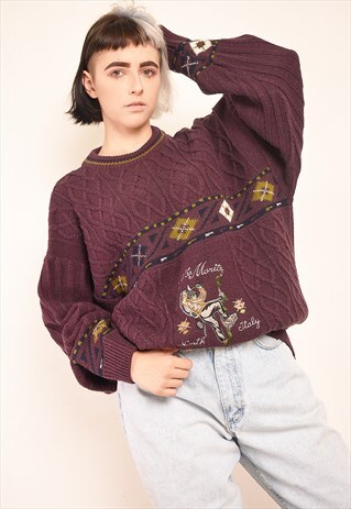 VINTAGE 80'S RETRO GRAPHIC PATTERN KNIT JUMPER