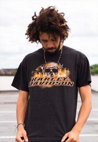 VINTAGE 90'S HARLEY DAVIDSON SKULL TEE IN BLACK AND YELLOW