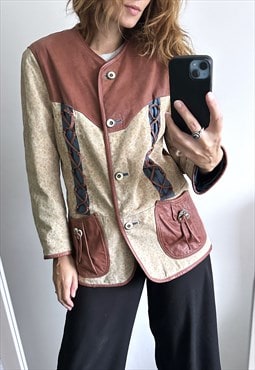 vintage Country Suede beige Jacket - Large 