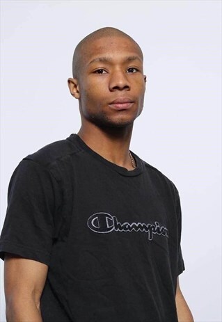 VINTAGE CHAMPION BIG SPELL OUT LOGO T-SHIRT BLACK