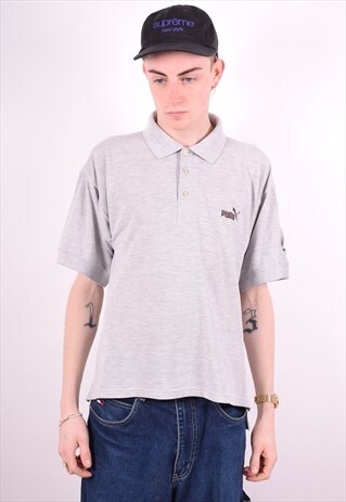 PUMA MENS VINTAGE POLO SHIRT MEDIUM GREY 90'S