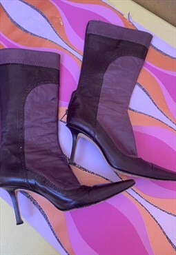 Jimmy Choo Stiletto Pointed Purple & Burg Boots  Size 38/5