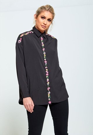 BLACK FLORAL EMBROIDERED SHIRT
