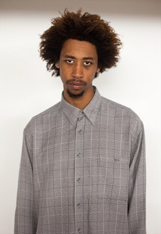 90S MINIMALIST LUXURY SILK FEEL GRID CHECK SHIRT LARGE