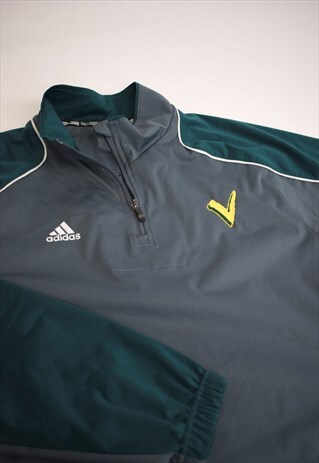 VINTAGE 90S ADIDAS GREEN GREY 3/4 ZIP ANORAK JUMPER
