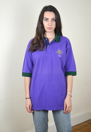 90'S VINTAGE PURPLE & GREEN JAMICA POLO TOP