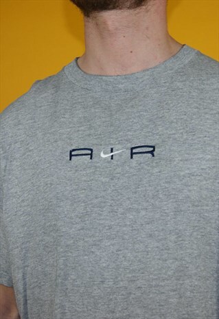 VINTAGE 90S NIKE AIR GREY EMBROIDERED T-SHIRT TOP SIZE LARGE