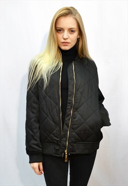 Quilted Satin Black Puffer Bomber puffer Jacket in black